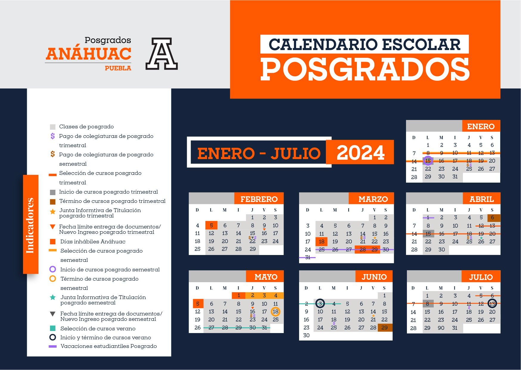 Calendario Escolar Posgrados enero - julio 2024 (horizontal)