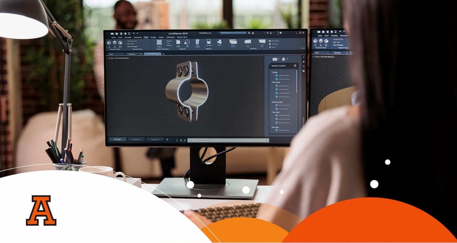 Estudiante de diseño industrial creando un elemento 3d en computadora