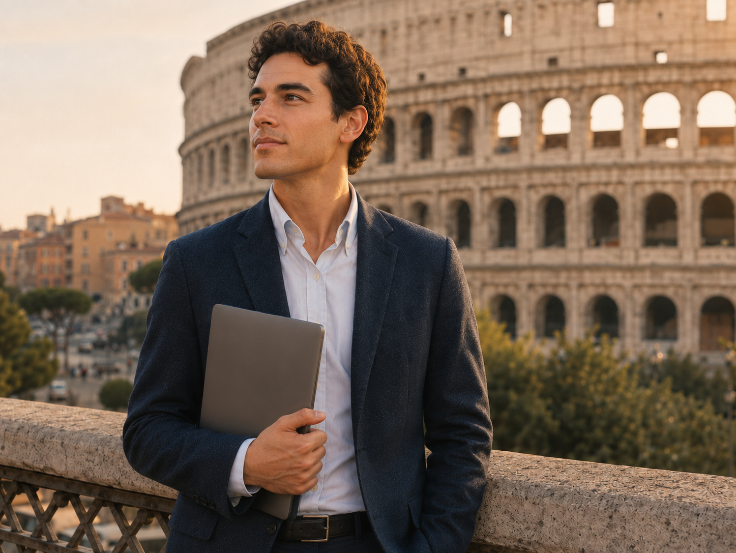 alumno de posgrado en el Coliseo en Roma