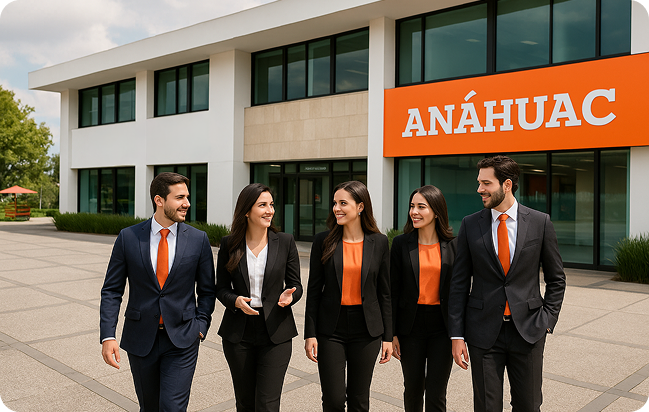 Profesionistas caminando en instalaciones de la Universidad Anáhuac Puebla