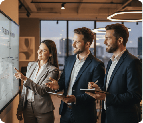 Estudiantes de maestría en Dirección Estratégica del Talento Humano, colaborando en un proyecto corporativo en el campus Anáhuac Puebla