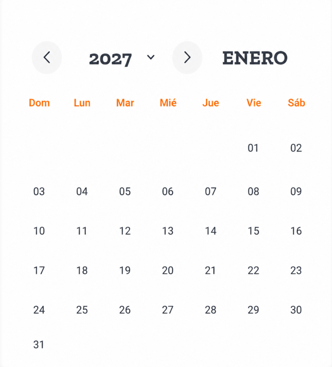 Calendario enero 2027